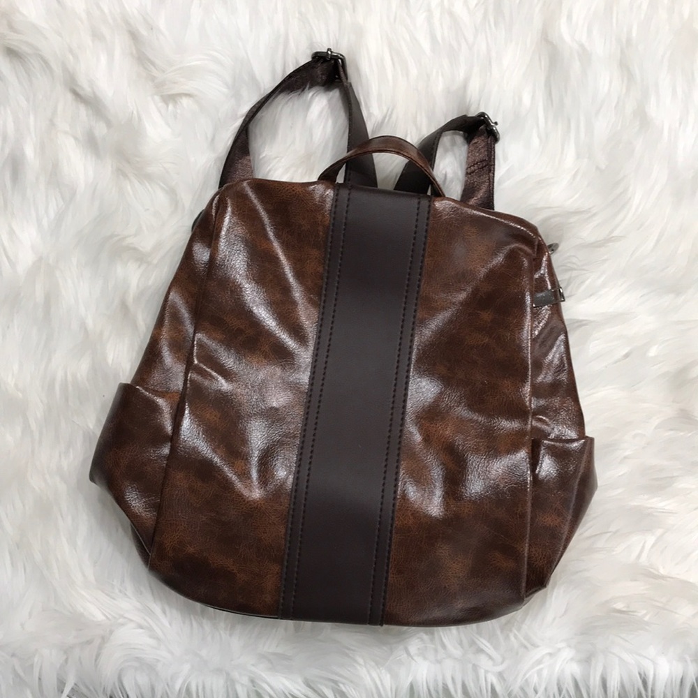 Brown Backpack/Purse with Dark Brown Stripe